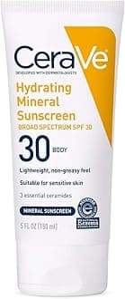 100% Mineral Sunscreen SPF 30 with Zinc Oxide & Titanium Dioxide, Hyaluronic Acid & Ceramides, Oil Free, Non-Greasy, Hydrating Mineral Sunscreen For Body, 5 oz