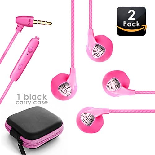 THE Electronics Wired 3.5MM Classic Earphone/Earbuds/Headphones +1 Carry Case w/ Remote and Mic Gym Workout smartphones Tablets (S10 Pink X2)