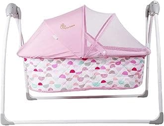 Baby Cradle Automatic Swing with 5 Point Safety Harness, Remote Control, Mosquito Net, Soothing Musical, Extra Cushion, Kids Bassinet for Baby Age 0-2 Year (Pink)