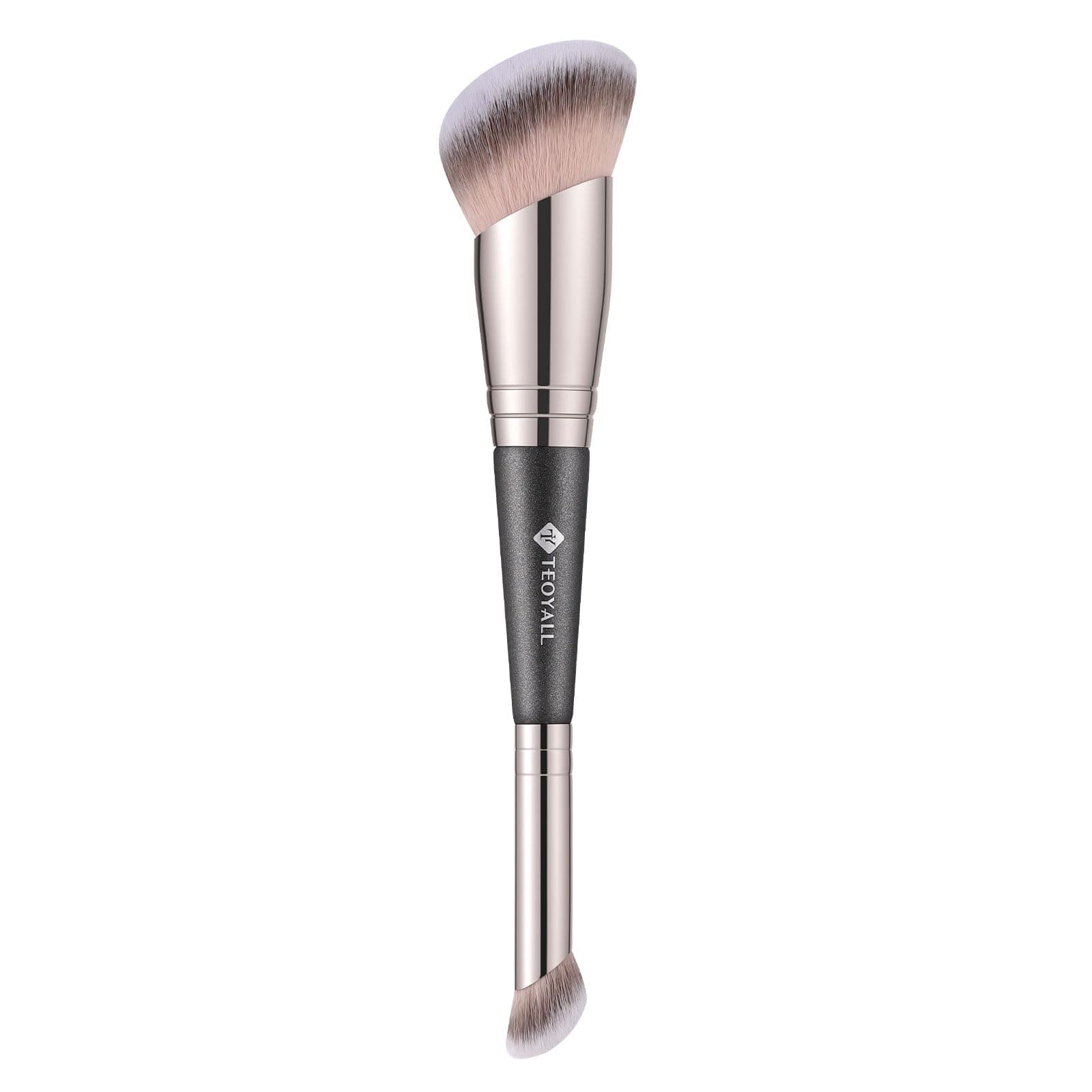 TEOYALL Dual-Ended Foundation Under Eye Concealer Brush, Curved Angled Contour Synthetic Bristles for Liquid Cream Powder