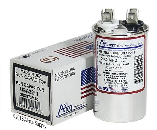 Trane CPT00270 / CPT-0270 Replacement - 20 uf/Mfd 370/440 VAC AmRad Round Universal CapacitorReplacement Made in The U.S.A.