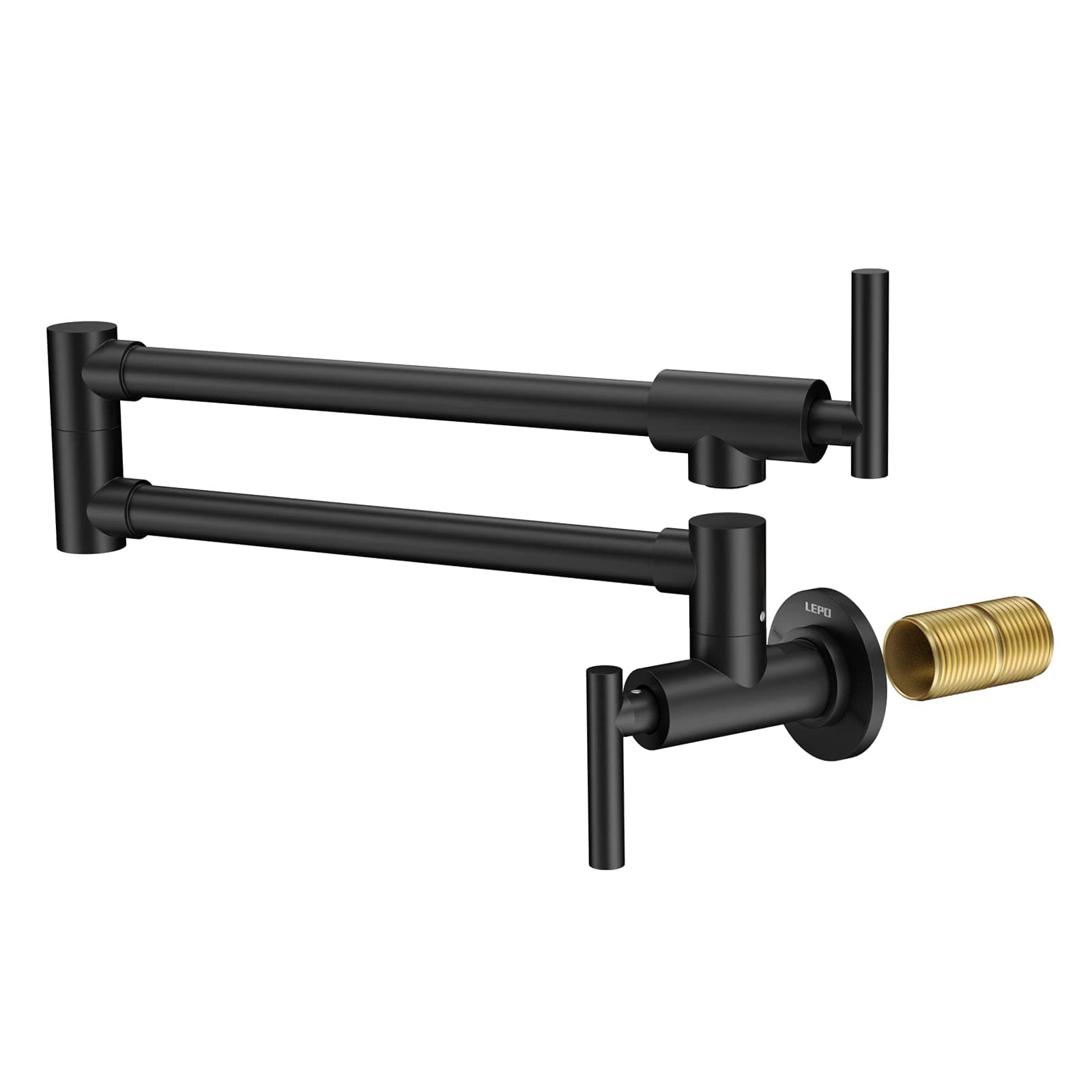 LEPO Pot Filler Faucet Wall Mounted, Solid Brass Folding Kitchen Restaurant Sink Faucet with Double Joint Swing Arm Single Hole 2 Handles Commercial NPT Matte Black
