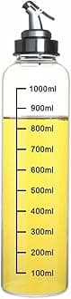 SignoraWare Eze Flow 1000ml Borosilicate Glass Oil Dispenser and Pourer with Measurement, Transparent with Lock Oil Nozzle Lid, Leakproof, Spill Proof, Big Bottleneck Easy Refill (1 litre, Set 1)