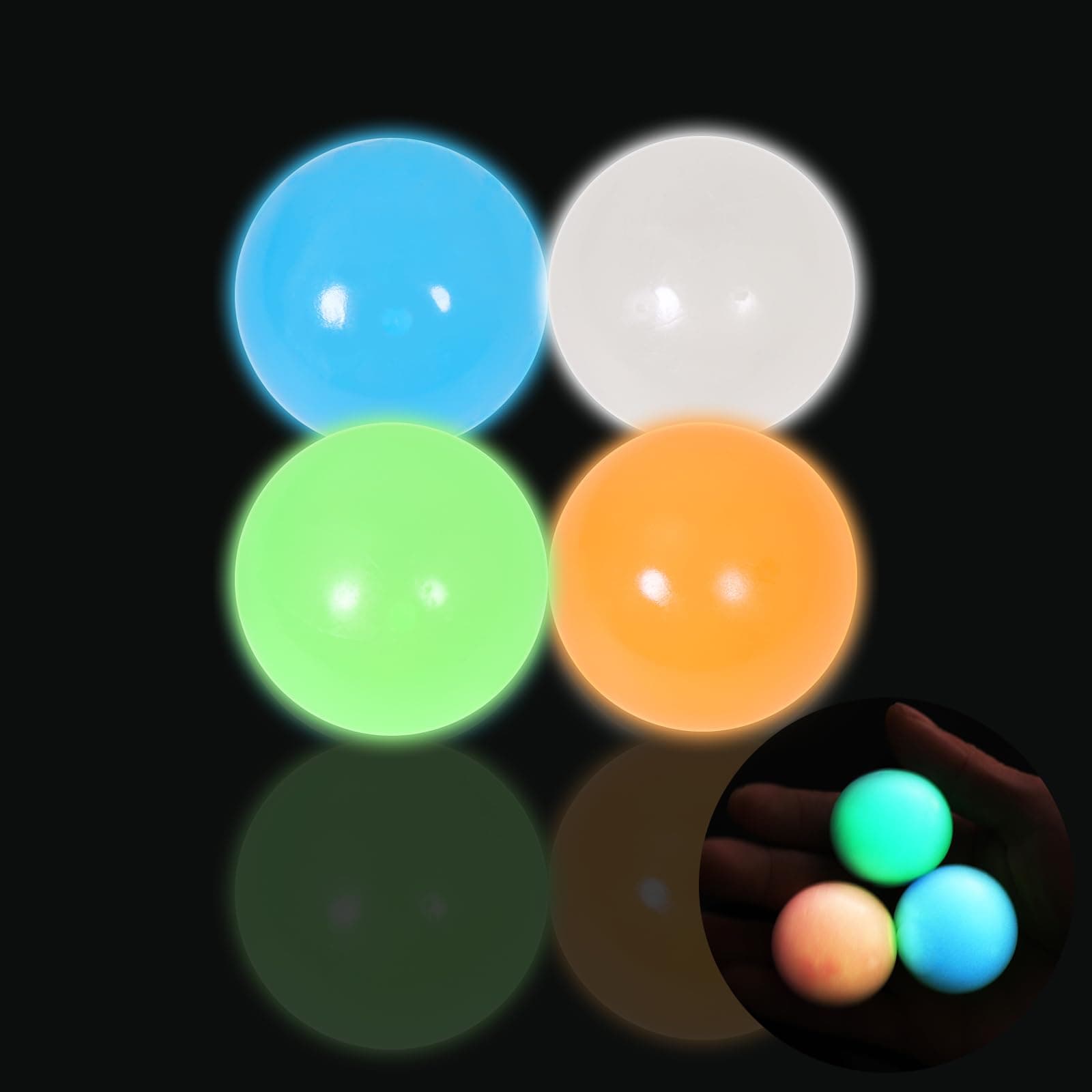 4pack-2.4 in,Dream Balls,Glow in The Dark Sticky Balls That Stick to The Ceiling,Stress Balls for Kids and Adults,Elevated Balls,ASMR Cool Stuff for Teens,Ceiling Balls,Lumi Balls,Stocking Stuffers
