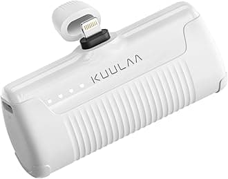 KuulaaSmall Portable Charger for iPhone, 4500mAh Mini Power Bank with Built-in Cable, Cute Battery Pack Compatible with iPhone 14/14 Plus/Pro Max/13/12/11/XS/XR/X/8/7/Airpods (White)