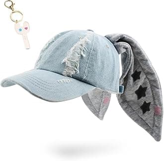 Y2K Woman's Bunnies Baseball Cap Cute Hip-hop Long Rabbit Ears Hats with Keychain