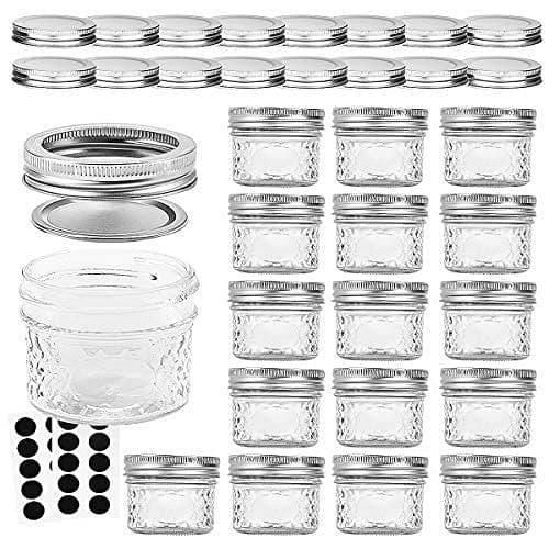 Mason/Canning Jars, 4 OZ Jelly Jars With Regular Lids and Bands, Ideal for Jam, Honey, Wedding/Shower Favors, DIY Spice Jars, 16 PACK, Extra 16 Lids