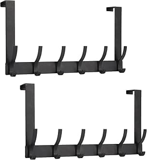 Over The Door Hooks, Door Hanger Hooks for Hanging, Over The Doors Towel Racks for Bathroom with 12 Coat Hook, Coat Rack Bathroom Accessories（2 Pack, Black）