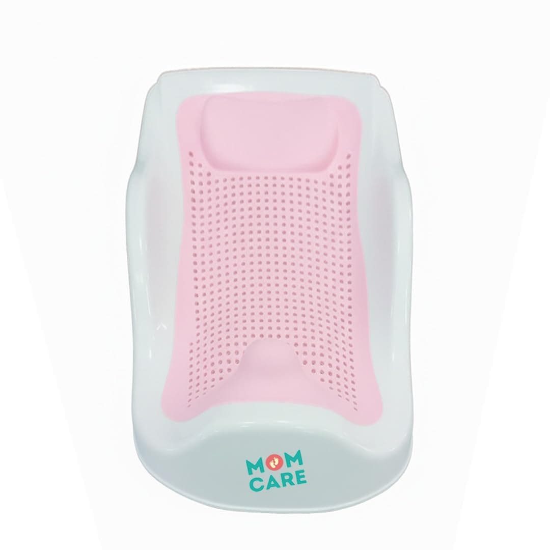 MOM CARE Foldable Baby Bath Support Seat for Newborn (0–6 Months) | Anti-Slip Silicone Baby Bather | Ergonomic Infant Bath Seat for Sink, Tub & Floor | Portable Newborn Bath Support Chair | Pink