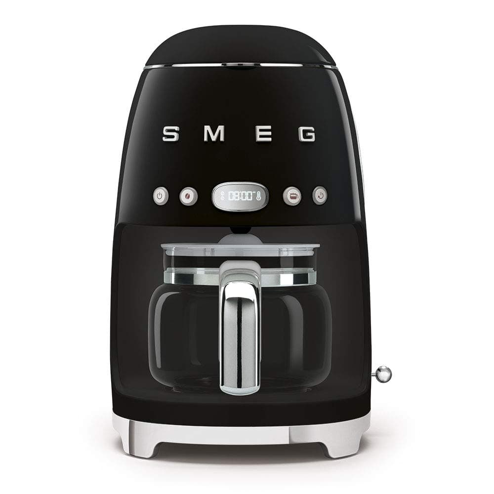Smeg 50's Retro Style Aesthetic Drip Coffee Machine with 10 Cup Glass Carafe, Auto Start Feature, Keep Warm Plate, and Two Coffee Strength Settings (Black)