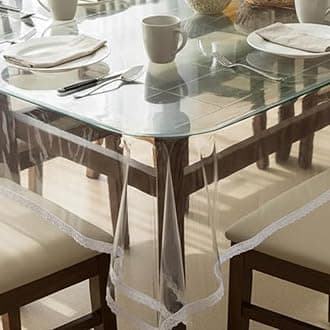STITCHNEST PVC Transparent 4 Seater Dining Table Cover with Silver Lace, (40x60 Inches)