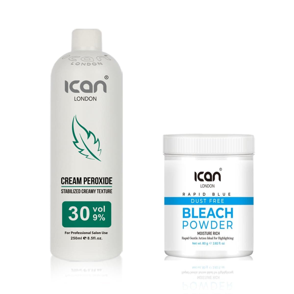 ICAN LONDON PROFESSIONAL CREAM PEROXIDE 30 VOL 9% 250 ML + RAPID BLUE POWDER BLEACH (JAR)80 G SET