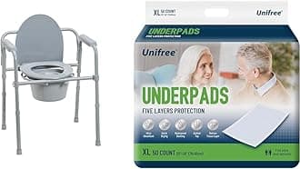 Drive Medical 350lb Folding Steel Commode Chair Bundle with 50 Count 30x36in Super Absorbent Disposable Underpads