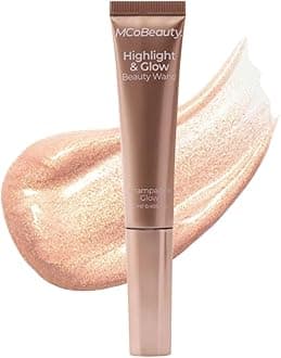 Highlight and Glow Beauty Wand - Buildable Liquid Highlighter - Champagne Shade - Liquid Cream with Cushion Applicator for Soft, Radiant Finish - Highlighters Makeup