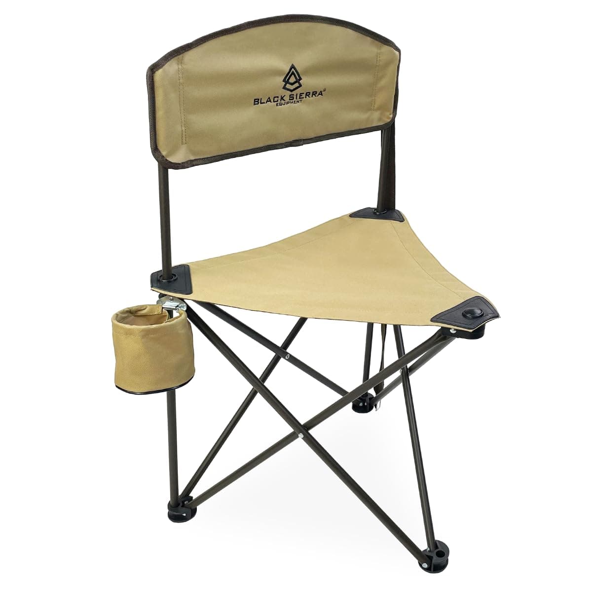 Black Sierra XL Tri-Lite Hunting Blind Stool w/Backrest, Lightweight Portable Fishing Chair w/Cupholder & Carry Strap, Supports 225 Lbs, Portable Outdoor Chair for Hunting, Camping, Travel, Hiking