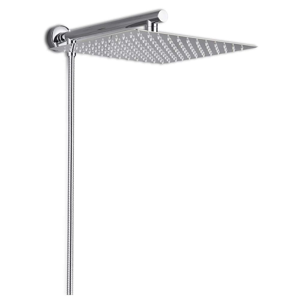 Wall Mount 12 inch Rainfall Square Shower Head with Shower Arm Shower Hose Stainless Steel Chrome Finish