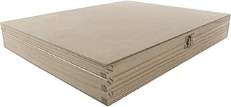 WooDeeDoo Large Shallow Wooden Box with Lid & Clasp | 36 x 30 x 5 cm | A4 Documents Valuables Keepsake Storage | Unpainted & Untreated Plain Decorative Pinewood for Craft Decoupage