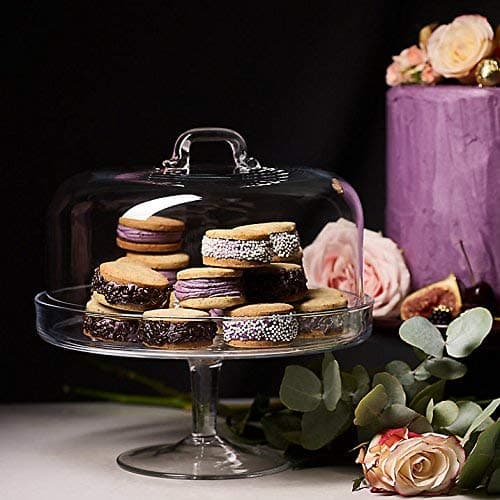 Glass Footed Cake Stand Pastry Cake Display Cover Serving Plate Dome high 25 cm lid Cover Clear Transparent