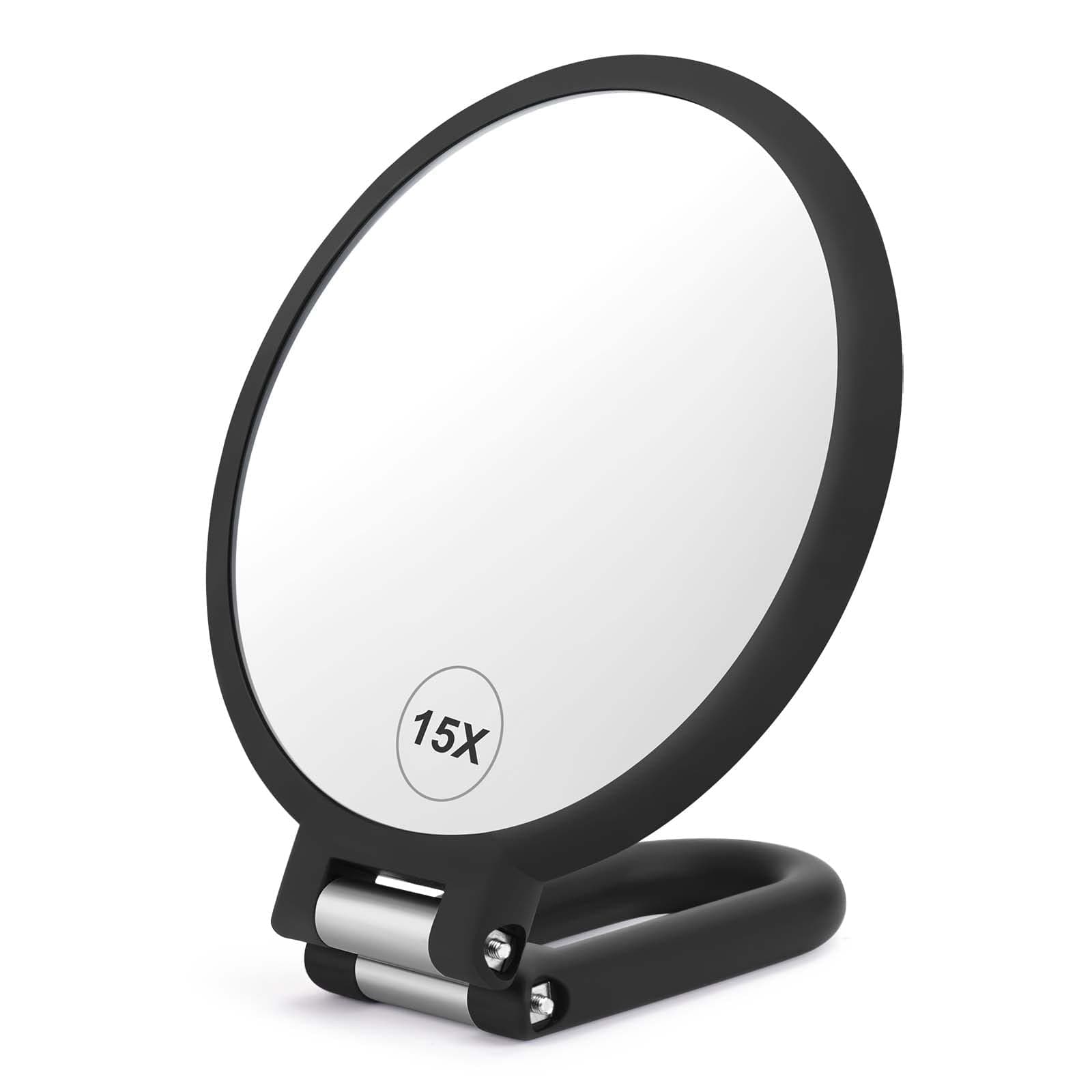 Magnifier Handheld Mirror Double Sided 1x 15x Magnifier Travel Folding Handheld Mirror 360 Degree Rotation Pedestal Makeup Mirror Makeup Mirror