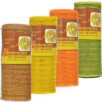 Set of 4 Autumn Fall Decorative Harvest Mesh, 5-Yd. Rolls Thanksgiving Harvest Pumpkin Leaves Gel Window Cling Decorations Mesh Rolls