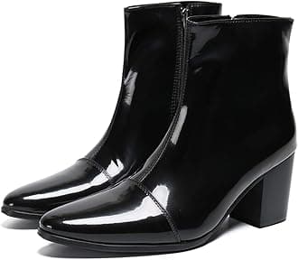 Santimon Mens Boots Casual Patent Leather Chelsea Dress Boots Zipper on Side Mid Calf Boots for Men