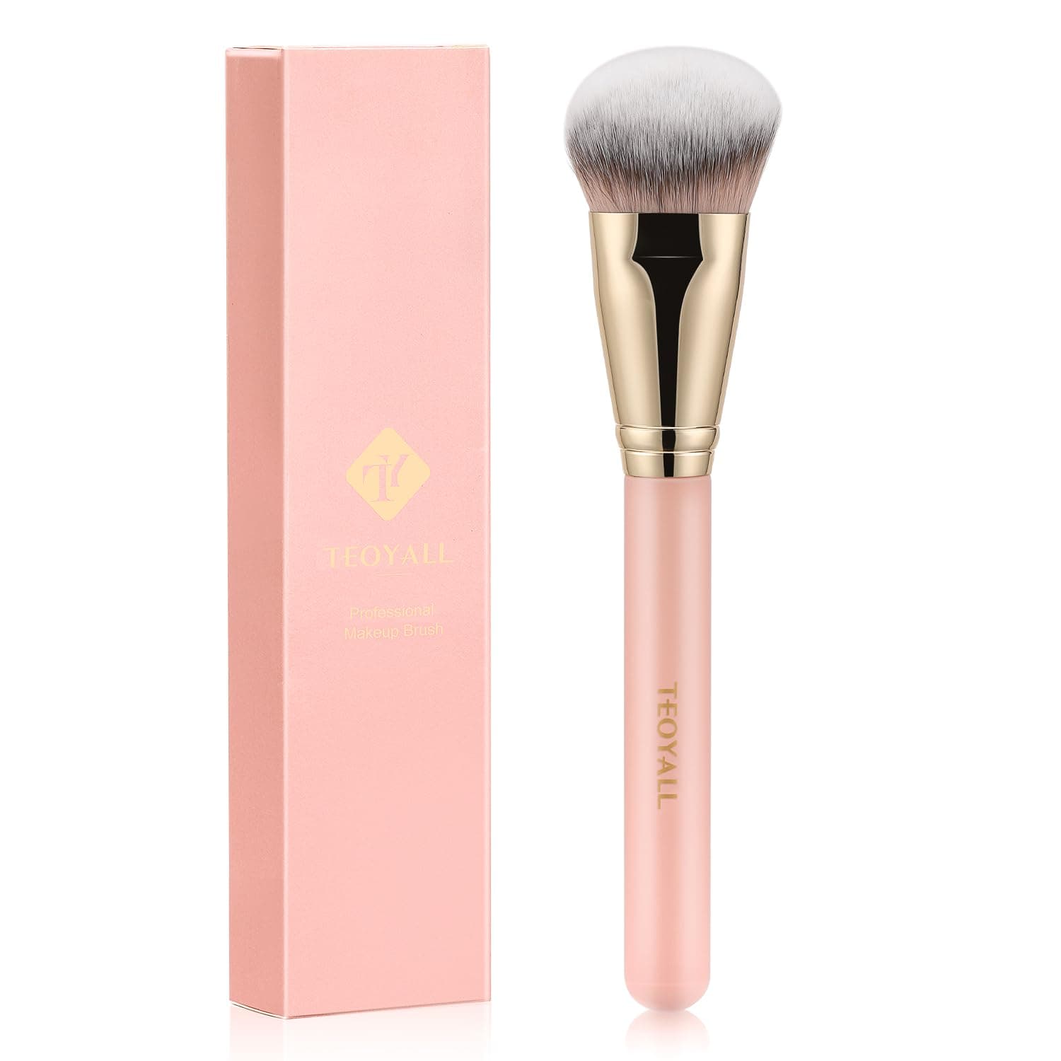 TEOYALL Flat Angled Foundation Brush, Large Dense Synthetic Bristles Kabuki Brush for Base Makeup with Liquid Cream Powder