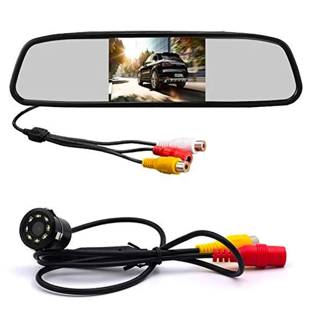 E-GENERIX® Combo of 8 LED Night Vision 18mm Car Parking Reverse Rear View Backup Camera HD and Car Monitor for Parking Display Digital TFT LCD Screen Rear View Mirror Monitor for Universal Cars