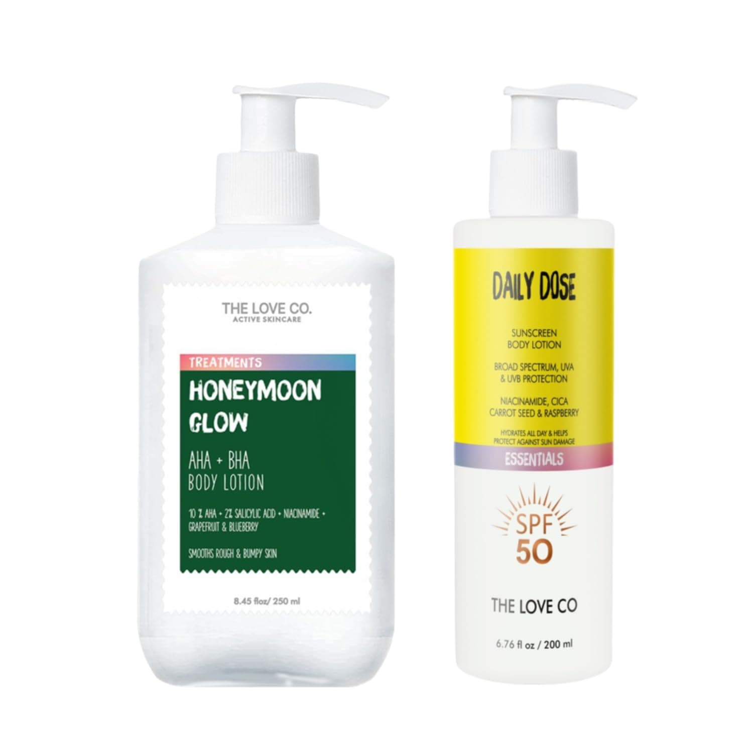 THE LOVE CO Sunscreen SPF 50 ++++ - Broad Spectrum Enriched With Carrot Seed, Ceramide, Niacinamide, CICA, & Raspberry - UVA/UVB Protection, Hydration & Skin Repair (Sunscreen Lotion + Body Lotion)