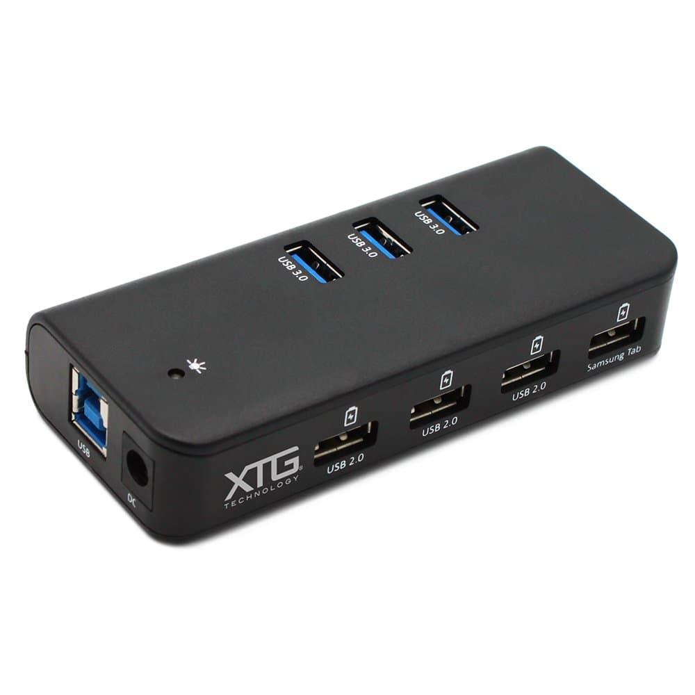 XTG Home Power Station: Slim 7 Port Powered USB (2.0 & 3.0) Hub for Fast Charge & High Speed Data Transfer. For use with Mac, Linux and Windows. Includes AC Adapter and USB 3.0 (Type A to Type B) Cable.