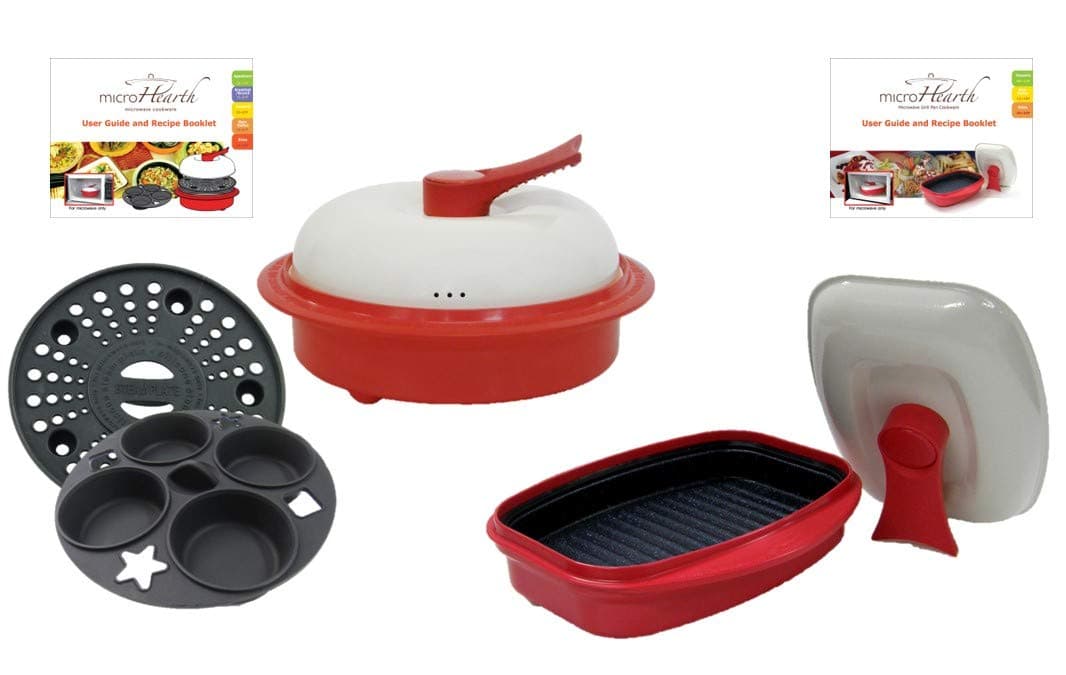 MICROHEARTH C11RC4-G03RS2 6-Piece Microwave Cookware Set with 4-Piece Everyday Combo Set and 2-Piece Grill Pan Set, Red
