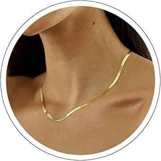 14K Gold Plated Necklaces for Women, Dainty Gold Herringbone Choker Necklace Thin Layered Snake Chain Jewelry for Gifts