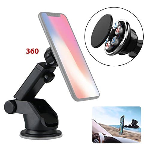 MOJIWING Easy View 360 Degree Cell Phone Mount Holder Magnetic Windshield Adjustable Arm Easy Install use for Desk Table Mirror Car Dashboard Car Navigation Stand etc.