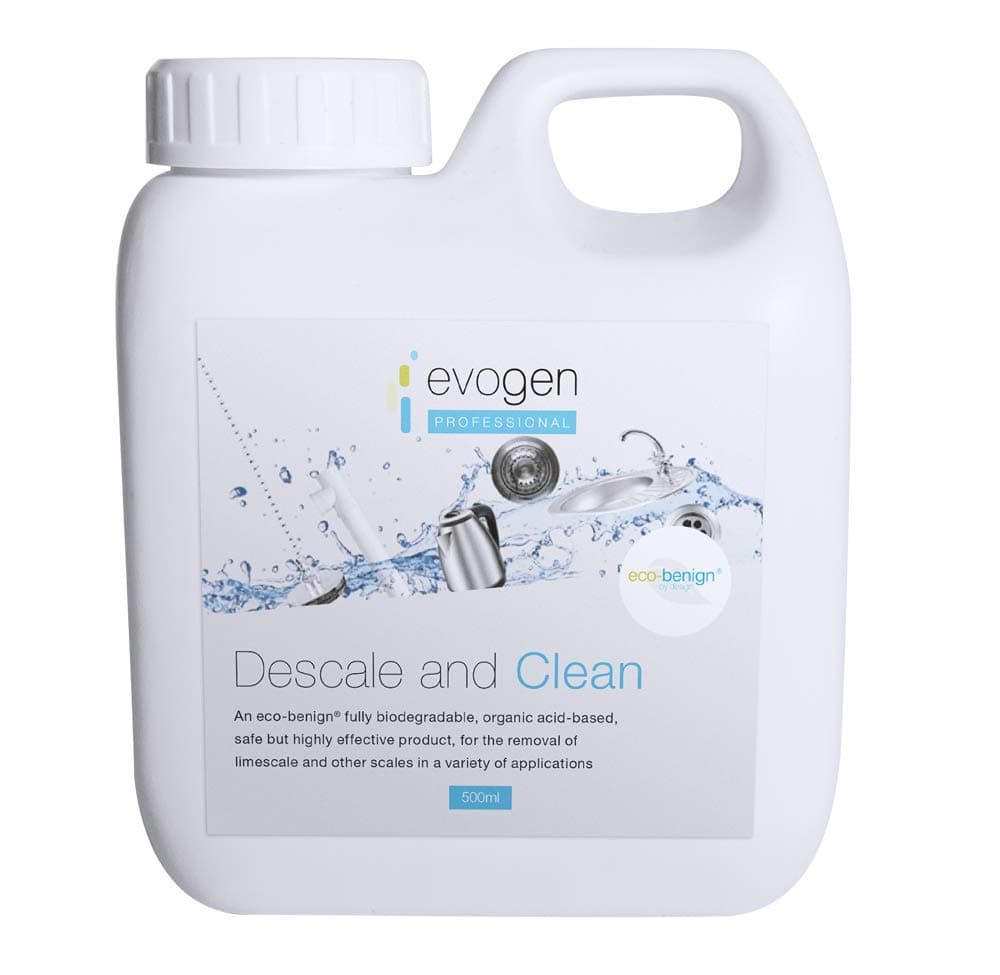 Evogen Professional Descale & Clean - Organic Acid-based, Safe & Highly Effective for the Removal of Limescale and Other Scales from Kettles, Coffee Machines, Irons, Shower Heads, Taps & Pipes – 500ml