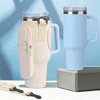 Amsthow Stanley Crossbody Strap Stanley Cup Carrier Holder Black Water Bottle Tumbler Carrier Bag Neoprene Water Bottle Sleeve with Phone Pocket for 30/40 oz Stanley Cup