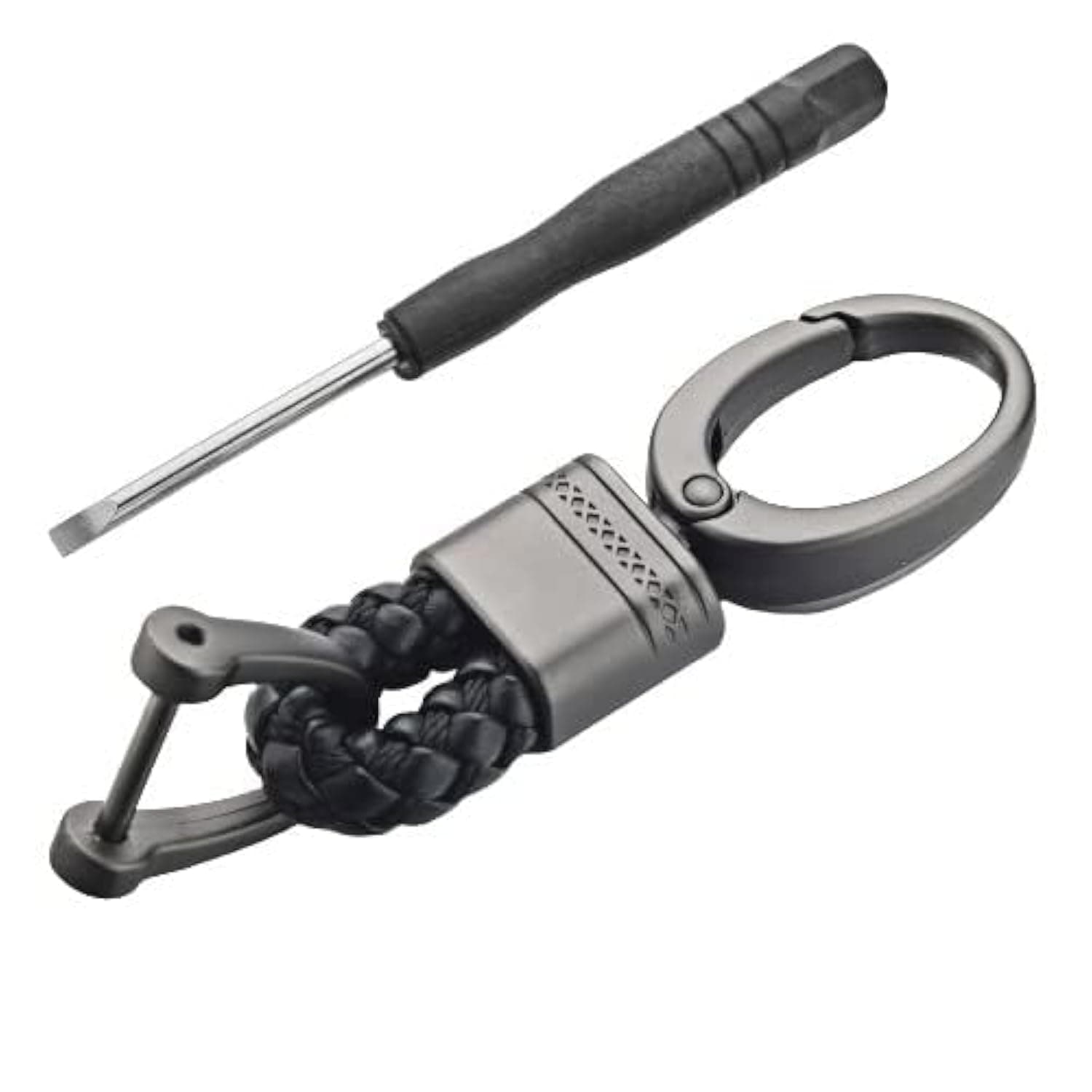 - Black Braided Keychain Leather Strap Keyring Accessories PU Rope Hook Keyring with Zinc Alloy (Pack of 1)