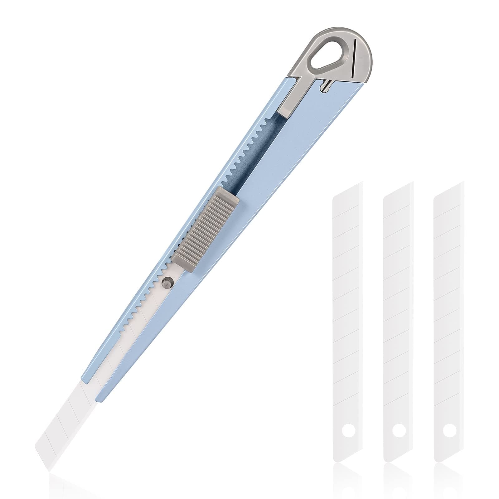 Ceramic Paper Cutter Box Cutter Foam Cutter Safety snap off Blades Retractable Utility Knife Extra 3 Blades (0.35 inch Wide) Cartons Cutting Finger Friendly Knife (Blue)