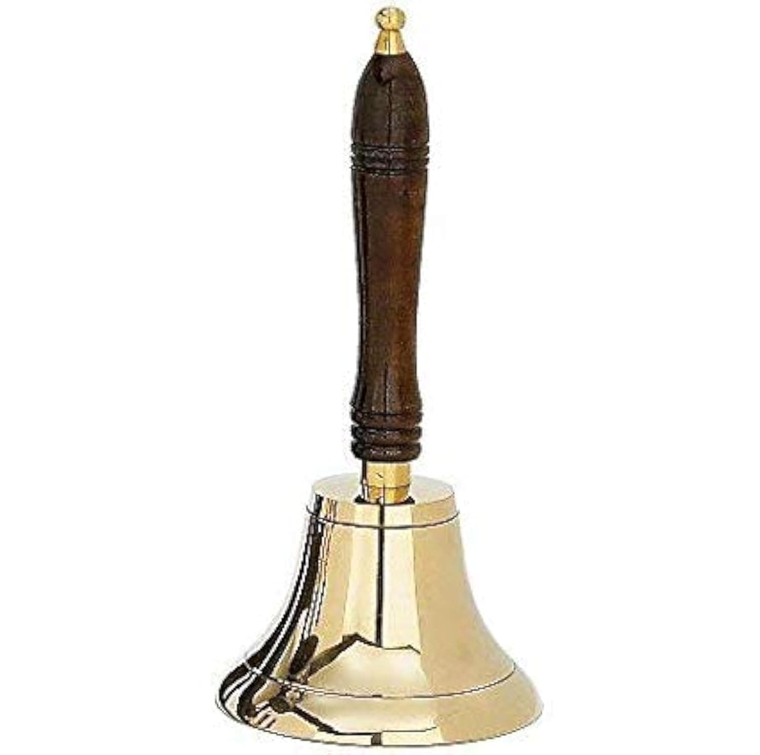 The Metal Magician Large & Heavy Solid Brass Loud Hand Call Bell for Weddings, Christmas, School 11"(H) 5"(D) Polished Brass