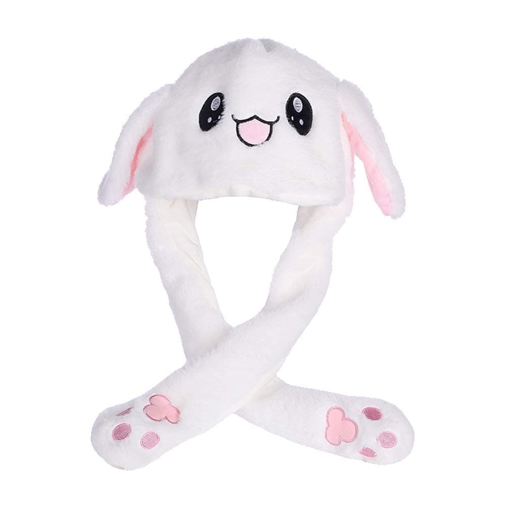 Rabbit Hat Plush Animal Ear Hat Moving Ears Pressing with Airbag Cap for Cosplay Plush Attractive Toys Birthday Gift Bunny Hat (white)