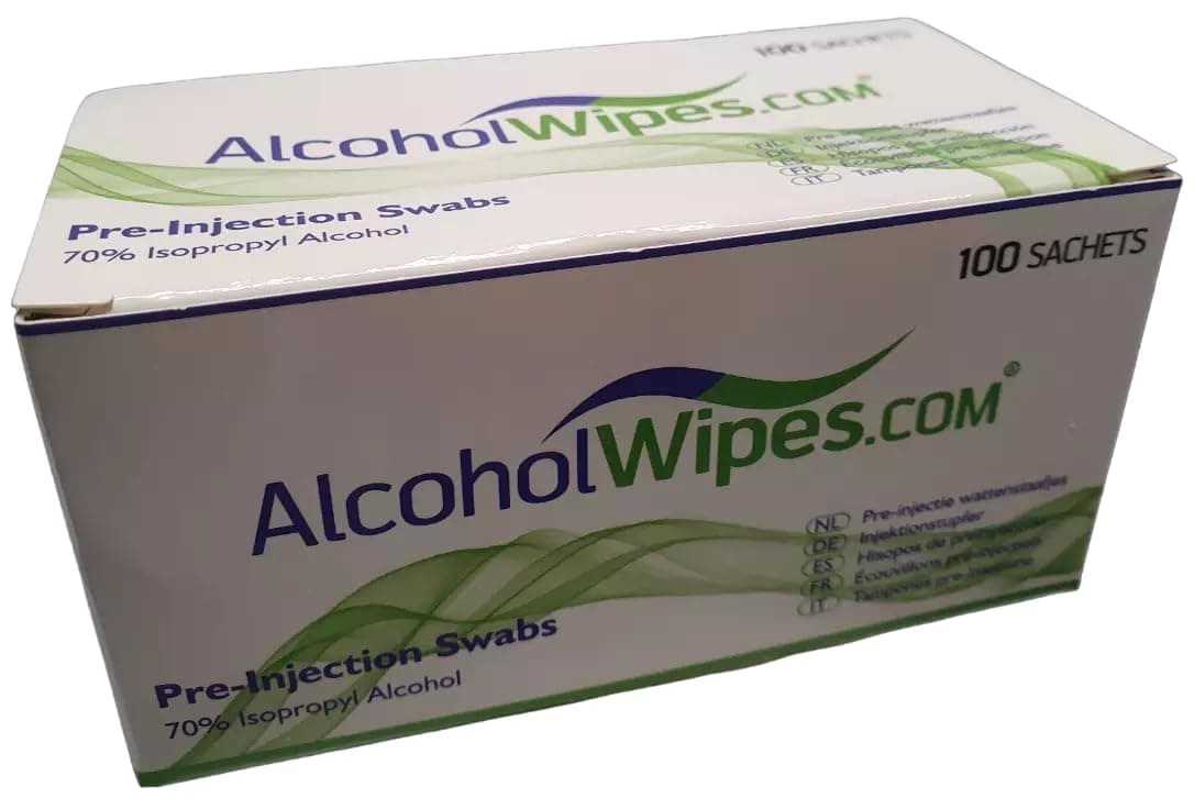Universal Alcotip Pre-Injection Swab, 3cm x 3cm, Pack of 100