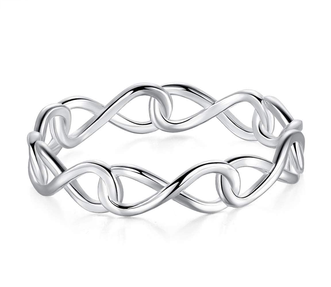925 Sterling Silver Ring High Polish Infinity Symbol Tarnish Resistant Comfort Fit Wedding Band Ring Size 4-12