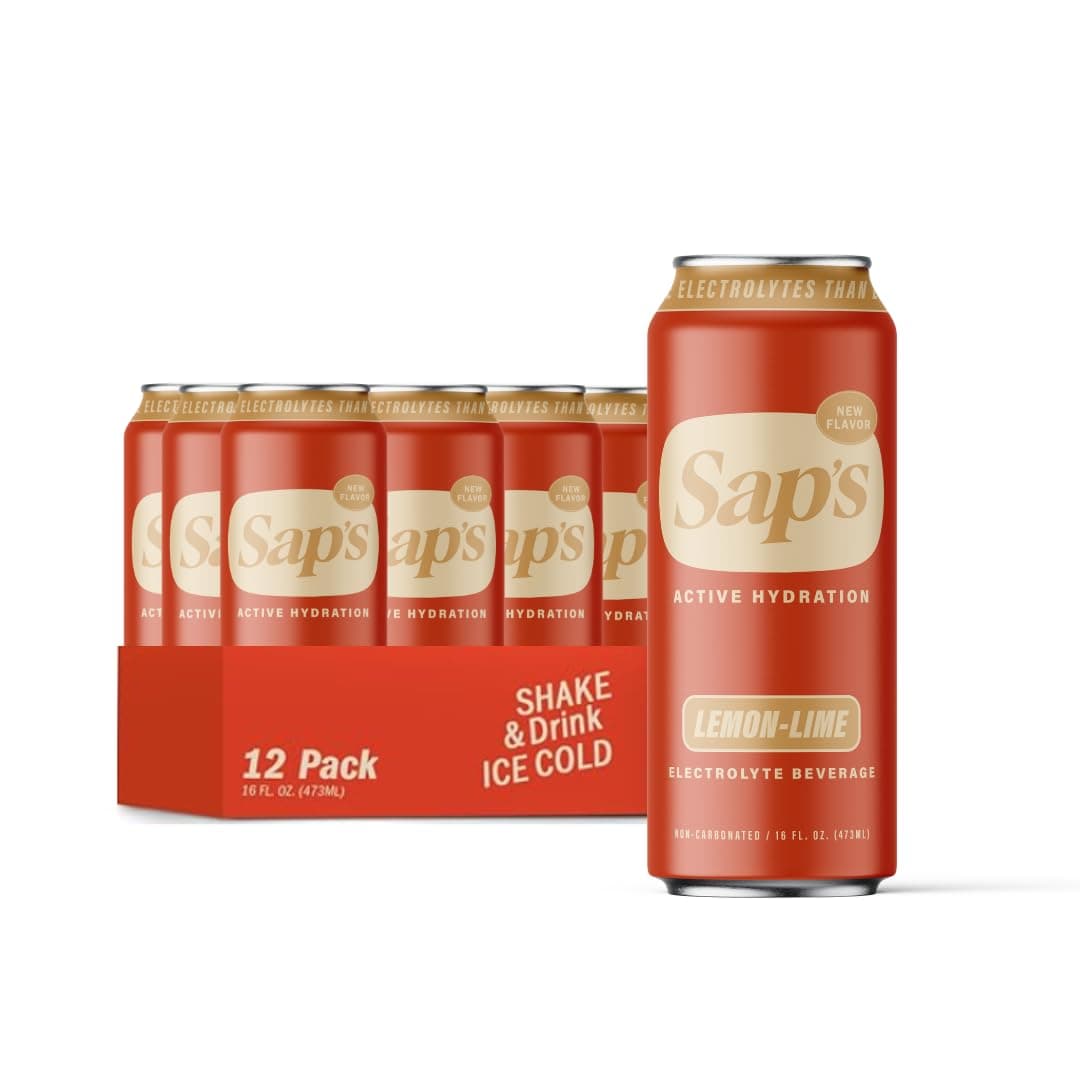 SAPS Zero Added Sugar Electrolytes Drink with Adaptogens & Aminos - Lemon Lime Instant Hydration Sports Drink, Zero Added Sugar Electrolyte Drinks, No Artificial Colors & Flavors, Fast Hydration (12 Cans)