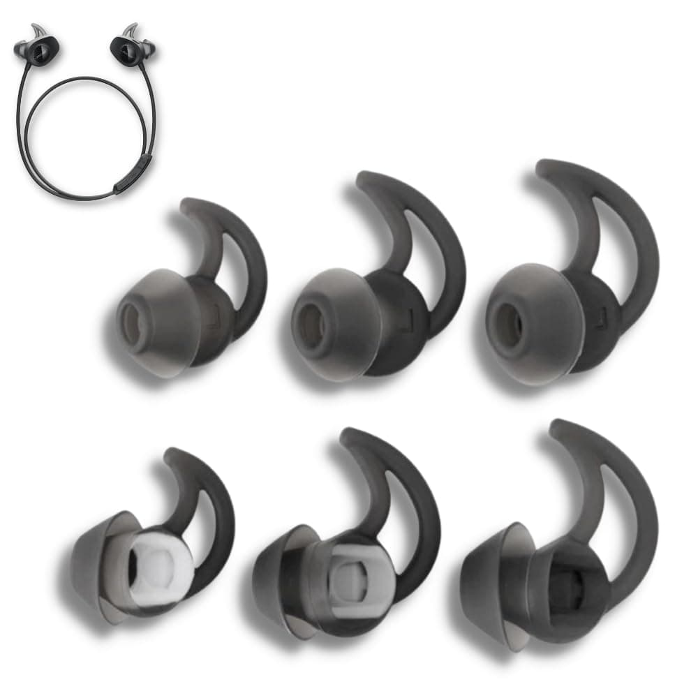 Crysendo Silicone S,M,L Eartips for QC20, QC20i, QC30, Soundsport SIE2, SIE2i, IE2, IE3 Earbud in-Ear Bluetooth | Replacement Eartips Soft & Comfortable (3 Pairs, Black)