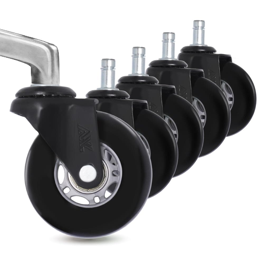 AXL 2.8” Heavy Duty Office Chair Caster Wheels Replacement, Universal Fit PU Rollers for Hardwood & Carpet, Scratch-Free & Noiseless (Set of 5) (Grey/Black, 2.8 inch Black Bracket)