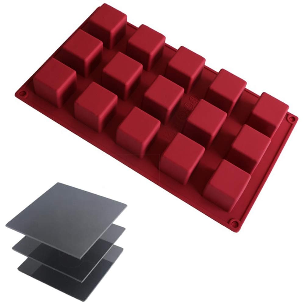 Silicone Mousse Cake Mold Set 3D Maker Chocolate Mould DIY Baking Tools with Holder Display Stand (Red)