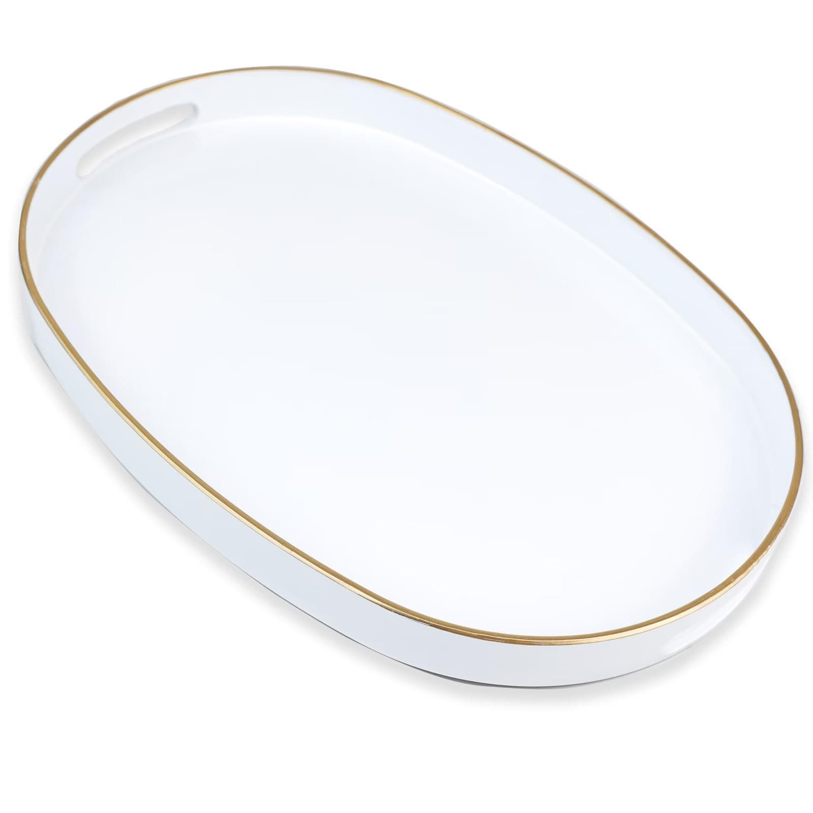 White Oval Decorative Tray with Handles, Versatile Serving Tray for Coffee Table, Ottoman, Ideal for Serving, Displaying, Organizing
