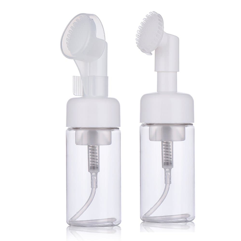 100 ML(3.41 OZ) Empty Facial Cleansing Bubble Foam Containers with Silicone Brush for Liquid Foaming Soap Shampoo Foaming Soap Dispensers Pump-Bottles Pack of 2