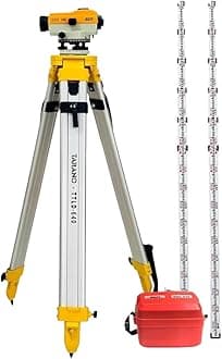SUN INSTRUMENTS | SUN AUTO LEVEL DSC- 240WITH FREE PLASTIC BOX FOR AUTO LEVEL | INCLUDED 4 MTR LEVELING STAFF WITH ALUMINIUM DOUBLE LOCK TRIPOD STAND (2 LEVELING STAFF)