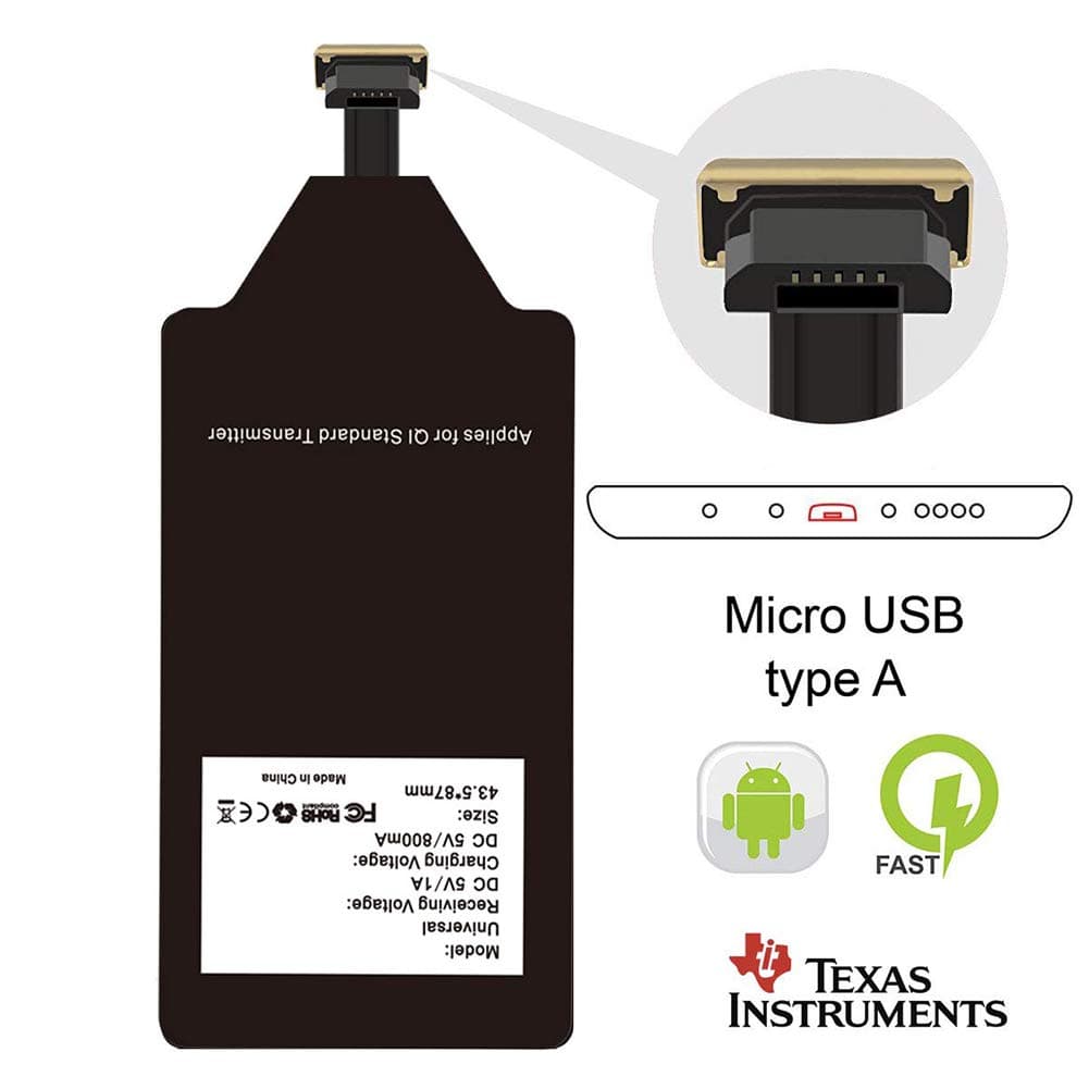 Qi Charger Receiver Wireless Charging Adapter Compatible Samsung Galaxy J7 J5 J3 A9 A5 A8 Pro Sky Alpha A7 Note LG G4 Stylo 3 Plus 2 V10 X Max Cam Moto G5 G5s E4 Huawei Sony Z3 Android Cordless Charge