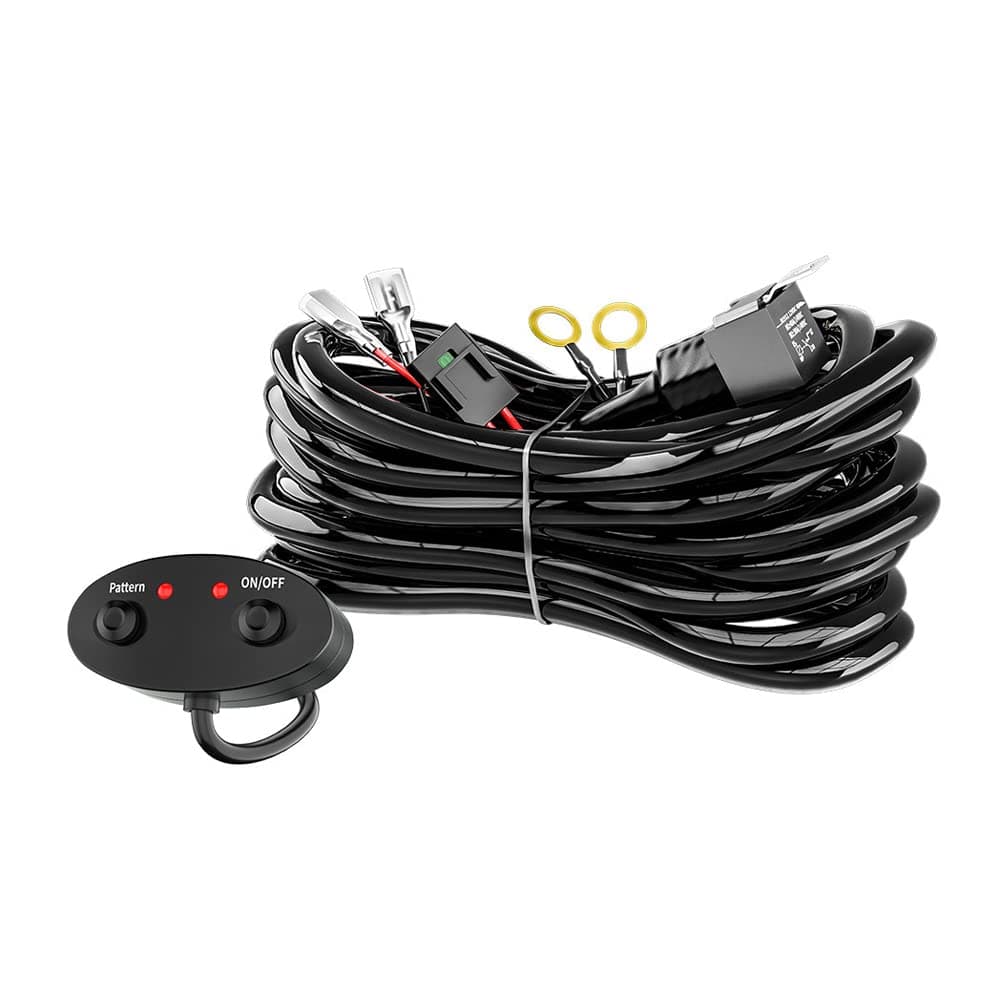 Monirf 12V 16AWG LED Light Bar Wiring Harness Kit, with Multifunction Switch/Flashing Module/Relay/Blade Fuse, for Off Road Lights and LED Work Lights (1 Lead - 2 Light Connecting Wires)