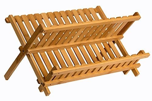 Sagler wooden dish rack plate rack Collapsible Compact dish drying rack Bamboo dish drainer